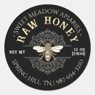 Pegatina Redonda Elegante abeja de miel en filamentos franceses mie