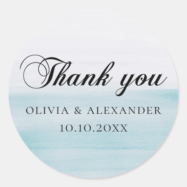 Pegatina Redonda Elegante acuarela azul boda náutico gracias (Anverso)