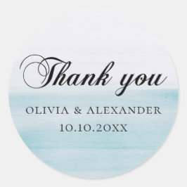 Pegatina Redonda Elegante acuarela azul boda náutico gracias