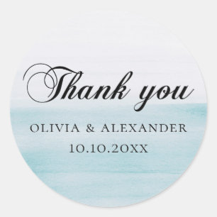 Pegatina Redonda Elegante acuarela azul boda náutico gracias