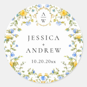 Pegatina Redonda Elegante acuarela Boda de flores silvestres