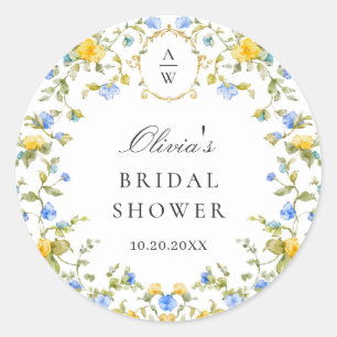 Pegatina Redonda Elegante acuarela Boda de flores silvestres