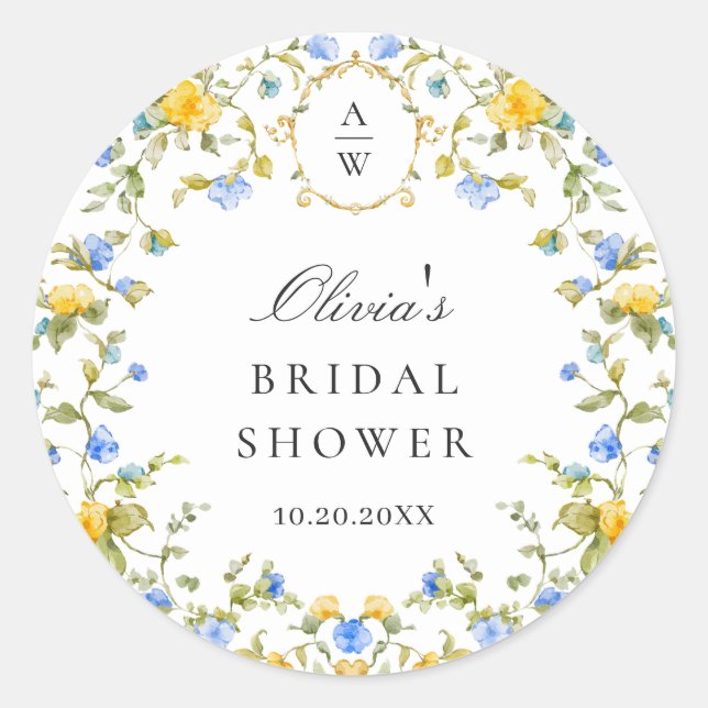 Pegatina Redonda Elegante acuarela Boda de flores silvestres (Anverso)