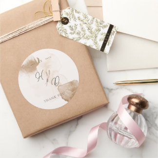 Pegatina Redonda Elegante acuarela Boho