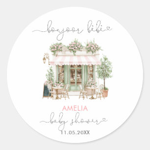 Pegatina Redonda Elegante acuarela Bonjoor bebe Baby Shower