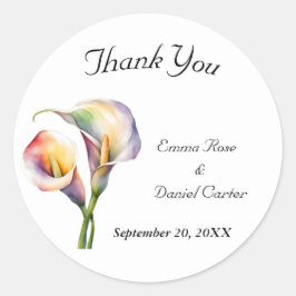 Pegatina Redonda Elegante acuarela Calla Lilies Romántico Floral