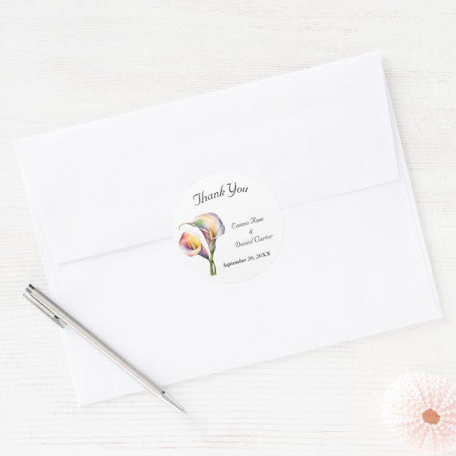 Pegatina Redonda Elegante acuarela Calla Lilies Romántico Floral (Sobre)