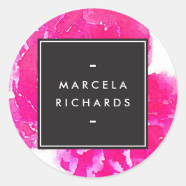 Pegatina Redonda Elegante acuarela de tonos rosados