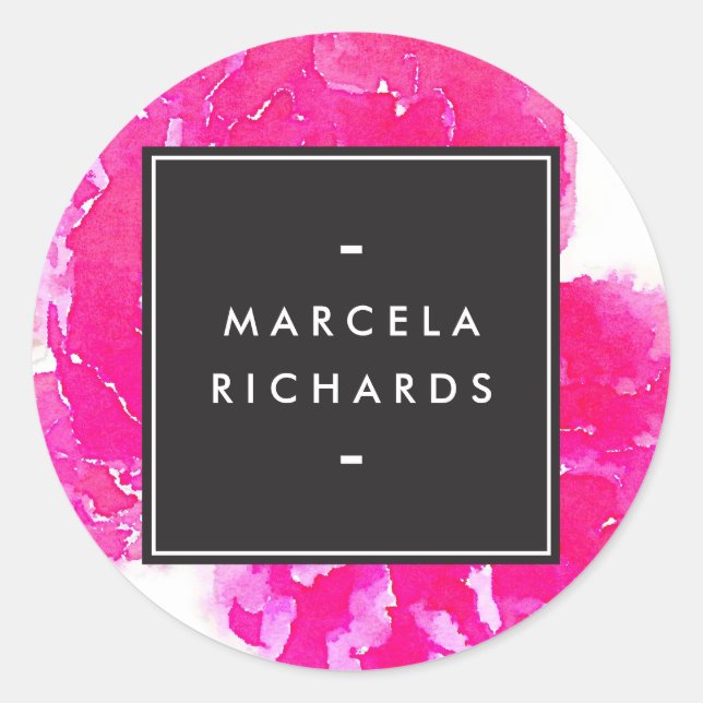 Pegatina Redonda Elegante acuarela de tonos rosados (Anverso)