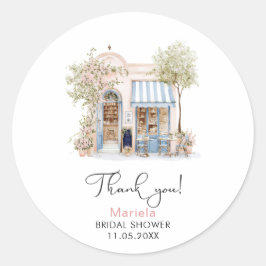 Pegatina Redonda Elegante Acuarela Dijo Oui Flores Rosa Brida