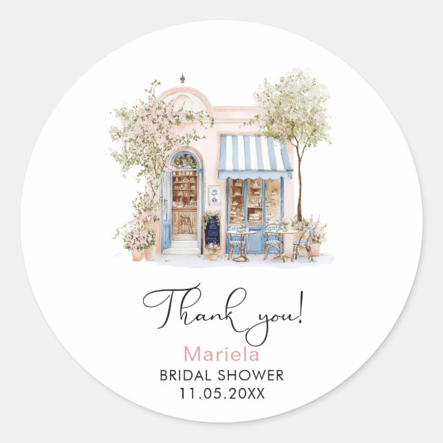 Pegatina Redonda Elegante Acuarela Dijo Oui Flores Rosa Brida (Anverso)