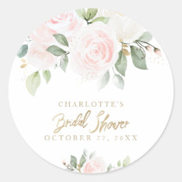 Pegatina Redonda Elegante acuarela floral dorada ducha de novia