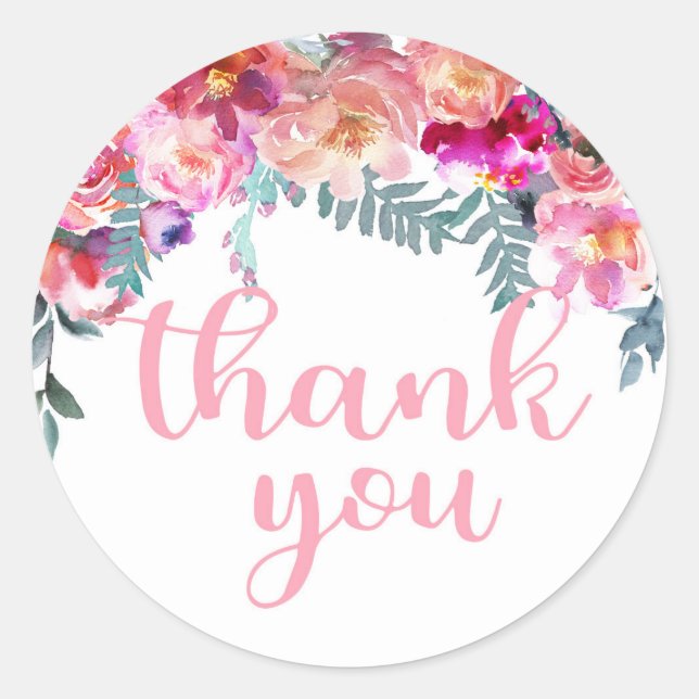 Pegatina Redonda Elegante acuarela Floral Drop Gracias (Anverso)