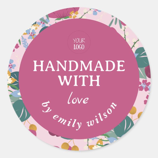 Pegatina Redonda Elegante acuarela Floral Embalaje hecho a mano (Anverso)