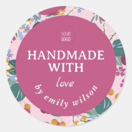 Pegatina Redonda Elegante acuarela Floral Embalaje hecho a mano