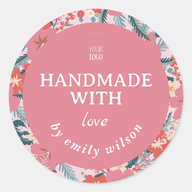 Pegatina Redonda Elegante acuarela Floral Embalaje hecho a mano (Anverso)