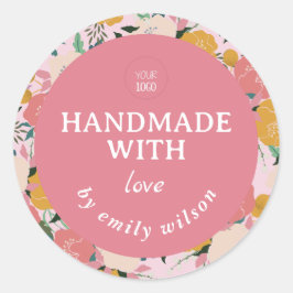 Pegatina Redonda Elegante acuarela Floral Embalaje hecho a mano