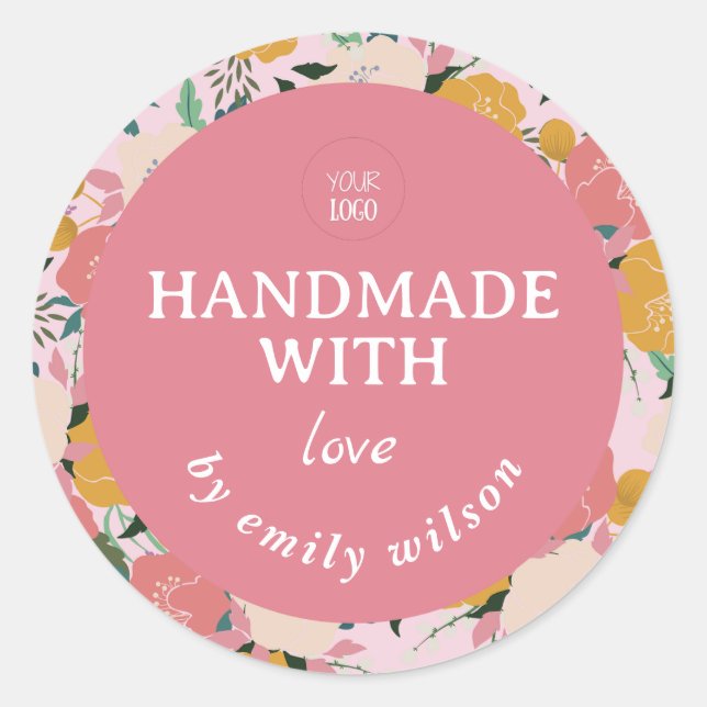 Pegatina Redonda Elegante acuarela Floral Embalaje hecho a mano (Anverso)