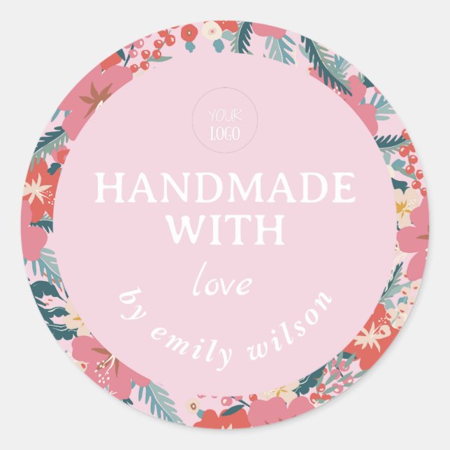 Pegatina Redonda Elegante acuarela Floral Embalaje hecho a mano (Anverso)