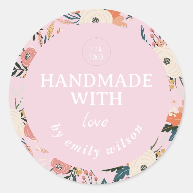 Pegatina Redonda Elegante acuarela Floral Embalaje hecho a mano (Anverso)