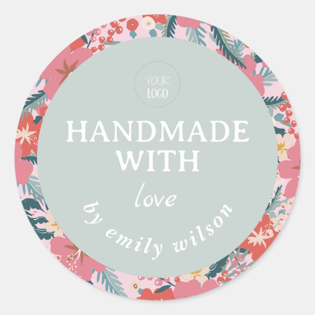 Pegatina Redonda Elegante acuarela Floral Embalaje hecho a mano (Anverso)