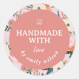 Pegatina Redonda Elegante acuarela Floral Embalaje hecho a mano