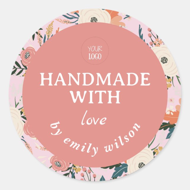 Pegatina Redonda Elegante acuarela Floral Embalaje hecho a mano (Anverso)