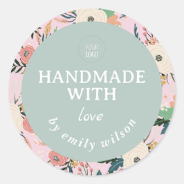 Pegatina Redonda Elegante acuarela Floral Embalaje hecho a mano