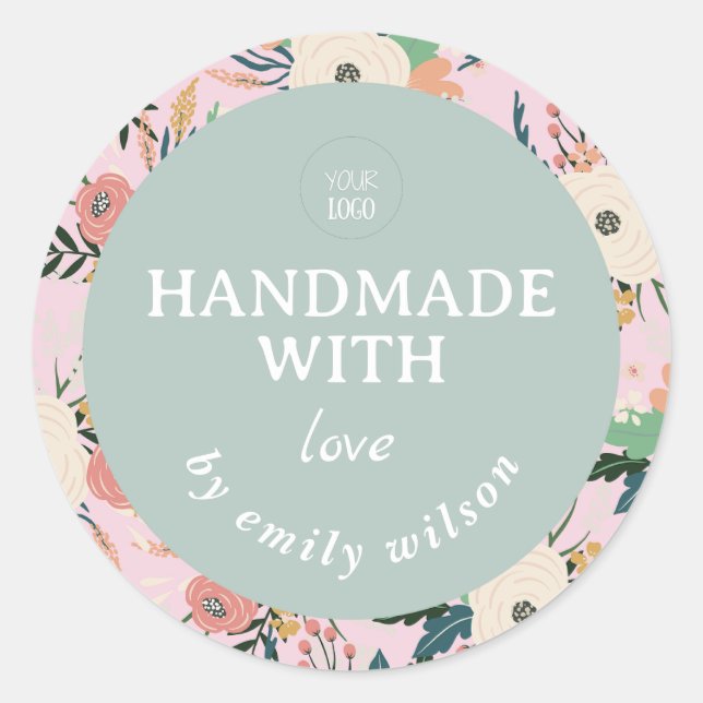 Pegatina Redonda Elegante acuarela Floral Embalaje hecho a mano (Anverso)