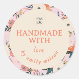 Pegatina Redonda Elegante acuarela Floral Embalaje hecho a mano
