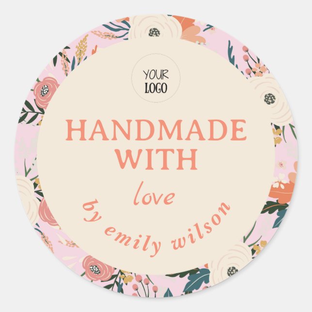 Pegatina Redonda Elegante acuarela Floral Embalaje hecho a mano (Anverso)