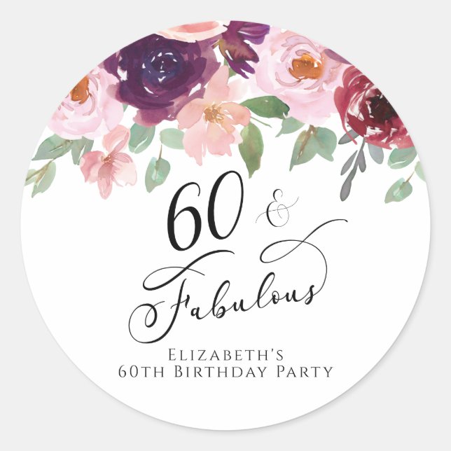 Pegatina Redonda Elegante acuarela floral fiesta de cumpleaños núme (Anverso)