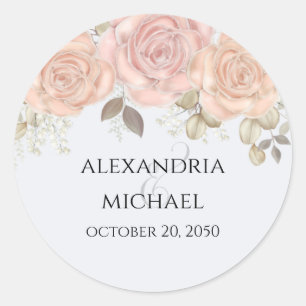 Pegatina Redonda Elegante acuarela Floral Rosa Ampersand de oro