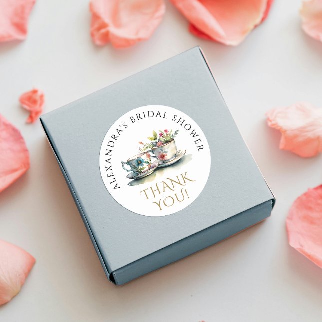 Pegatina Redonda Elegante acuarela Floral Teacup Gold Gracias (Subido por el creador)