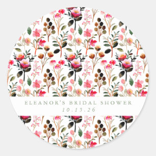 Pegatina Redonda Elegante acuarela Floral Verdor Boda personalizada