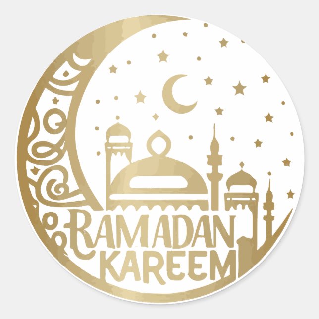 Pegatina Redonda Elegante acuarela Gold Ramadan Kareem Mubarak (Anverso)
