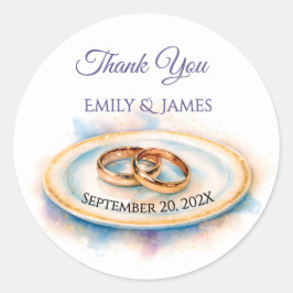 Pegatina Redonda Elegante acuarela Golden Rosa Anillos Bodas