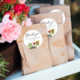 Pegatina Redonda Elegante acuarela Gracias a la degustación de vino