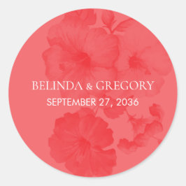 Pegatina Redonda Elegante acuarela Hibiscus Boda