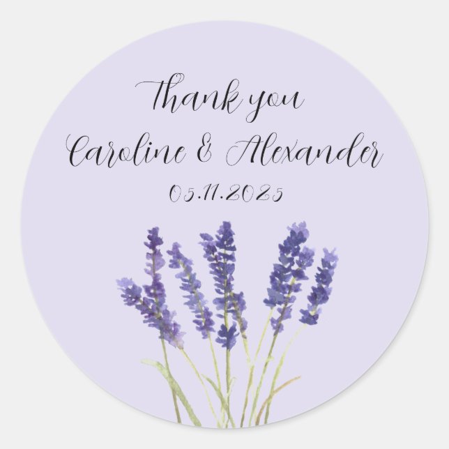 Pegatina Redonda Elegante acuarela hierbas de lavanda Boda floral (Anverso)