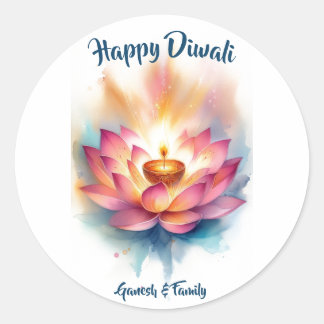 Pegatina Redonda Elegante acuarela Lotus Diwali