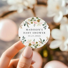 Pegatina Redonda Elegante acuarela Magnolias Baby Shower