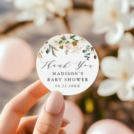 Pegatina Redonda Elegante acuarela Magnolias Baby Shower