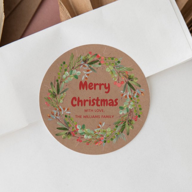 Pegatina Redonda Elegante acuarela Navidades Wreath Roun clásico (Subido por el creador)