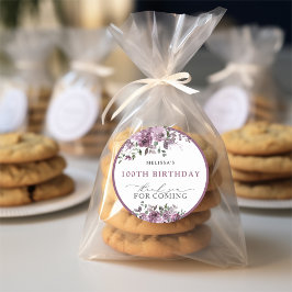 Pegatina Redonda Elegante acuarela Rosas morados cualquier cumpleañ