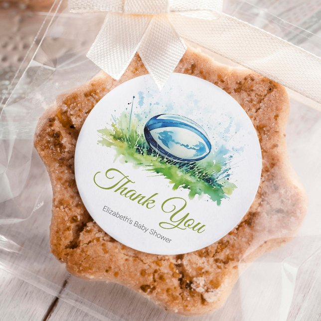 Pegatina Redonda Elegante acuarela Rugby Baby Shower (Subido por el creador)