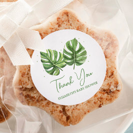 Pegatina Redonda Elegante acuarela Tropical Palm Baby Shower