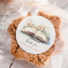 Pegatina Redonda Elegante acuarela Un nuevo capítulo de Baby Shower