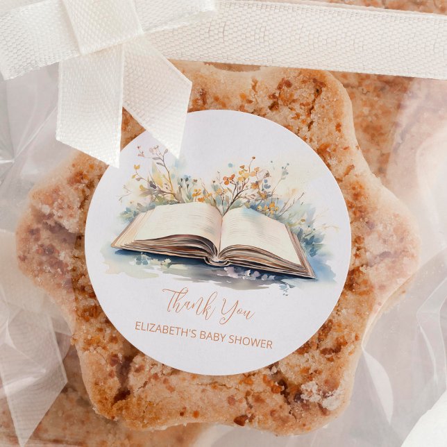 Pegatina Redonda Elegante acuarela Un nuevo capítulo de Baby Shower (Subido por el creador)