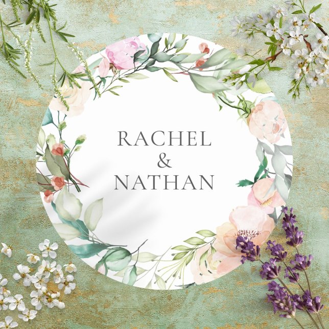 Pegatina Redonda Elegante acuarela vegetación floral (Elegant Watercolour Greenery Floral Classic Round Sticker)